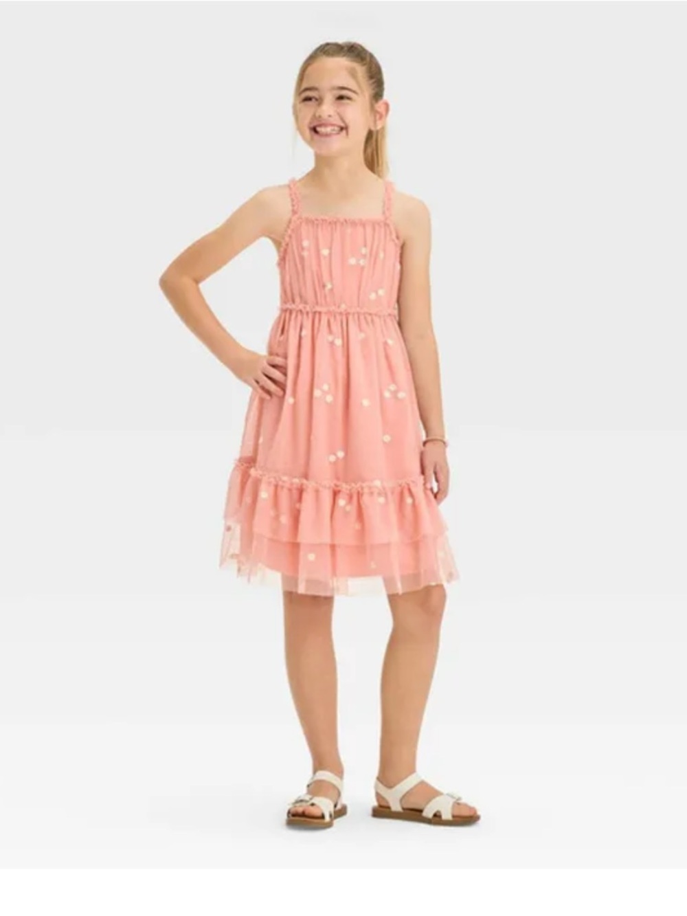 💕Size 8 Cat & Jack Girls' Sleeveless Embroidered Tulle Dress in Dusty Pink.